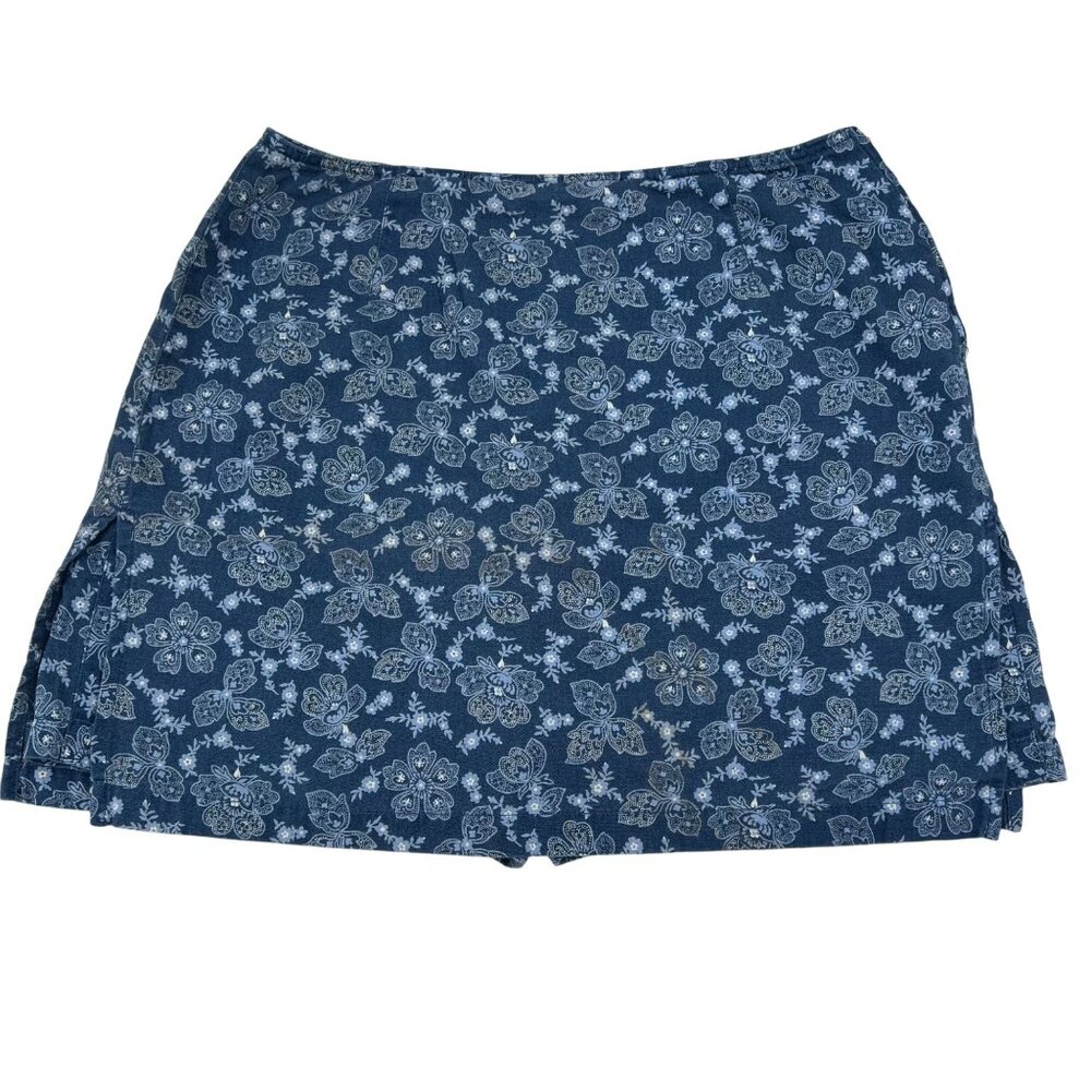 Liz Claiborne Women's Blue Floral Skort Size 12 Y2K‎ Vintage Side Slit Design